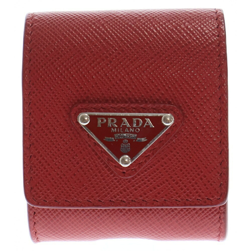 Prada Saffiano AirPods Case Red Triangle Leather Bag Charm